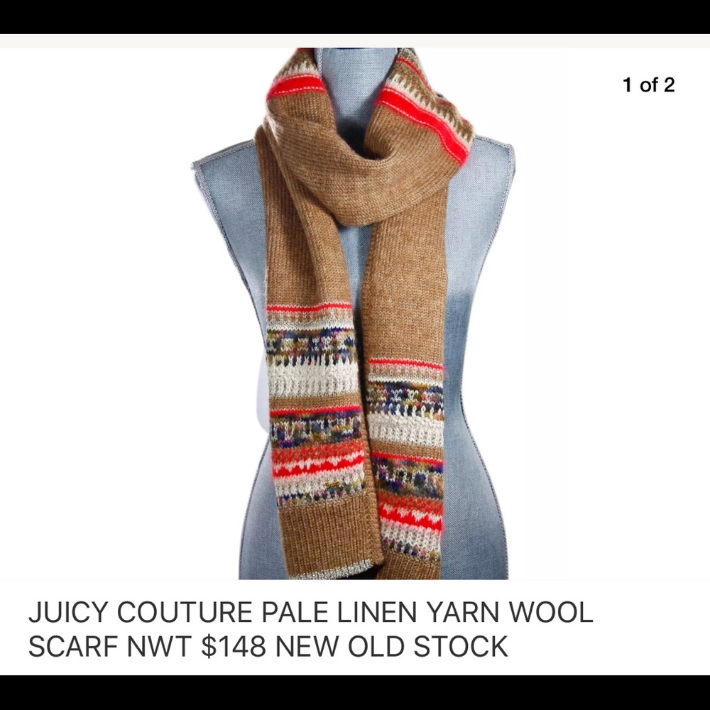 Juicy Couture Pale Linen Wool Yarn Scarf NWT